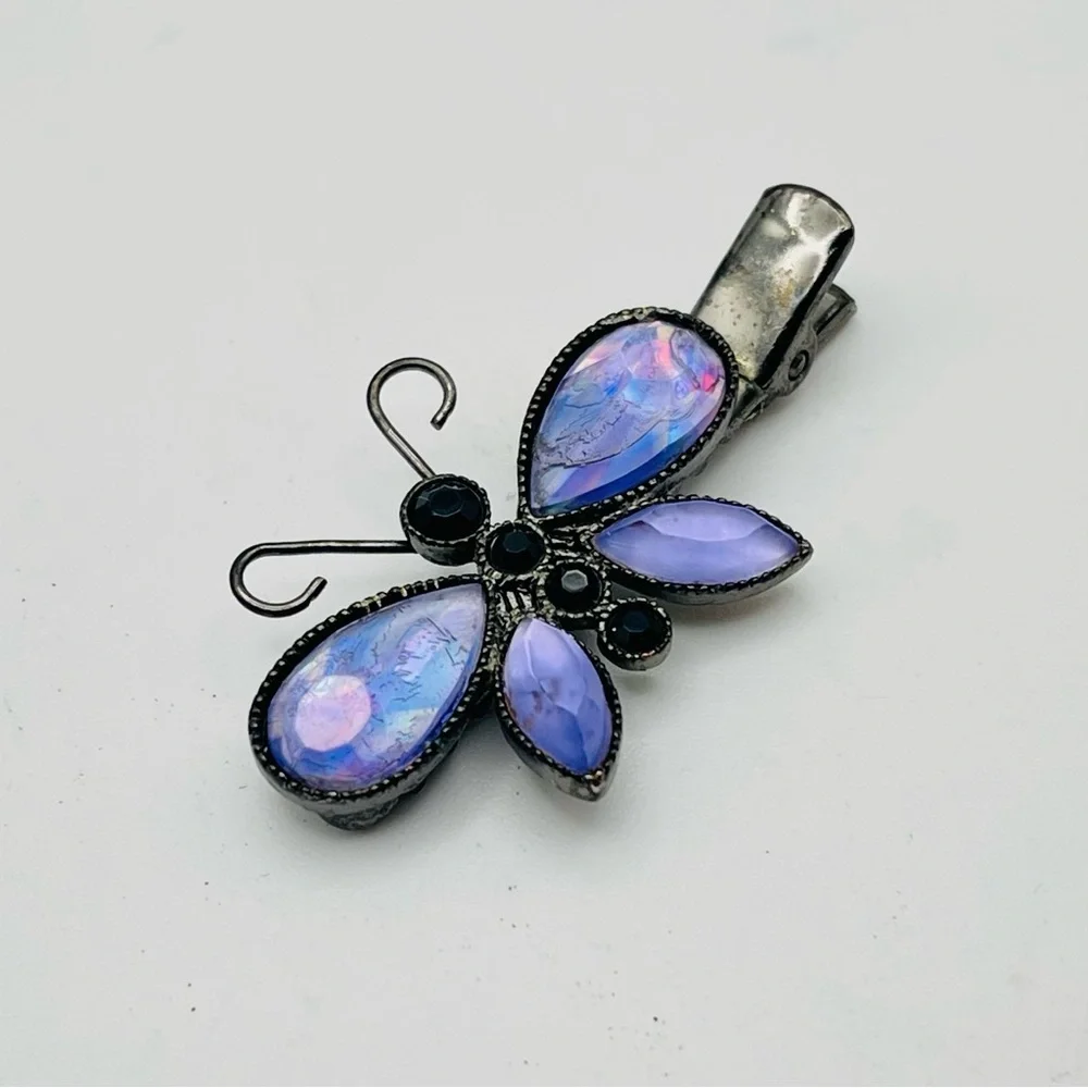 Petite AVON Purple and Iridescent Butterfly Hair Clip Cute Collectible